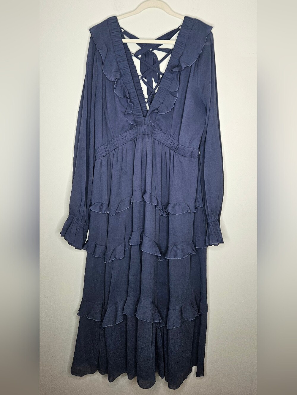 Asos Curve Ruffle Tiered Midi Dress in Dusty Blue - Picture 3 of 6